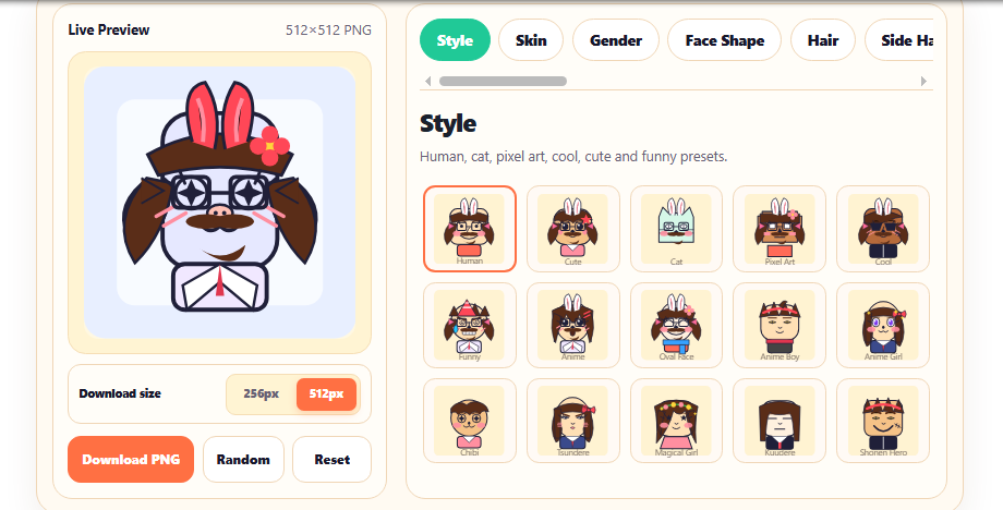 How to make a square profile picture using Square Face Generator — customize hair, eyes, and accessories to build your own avatar